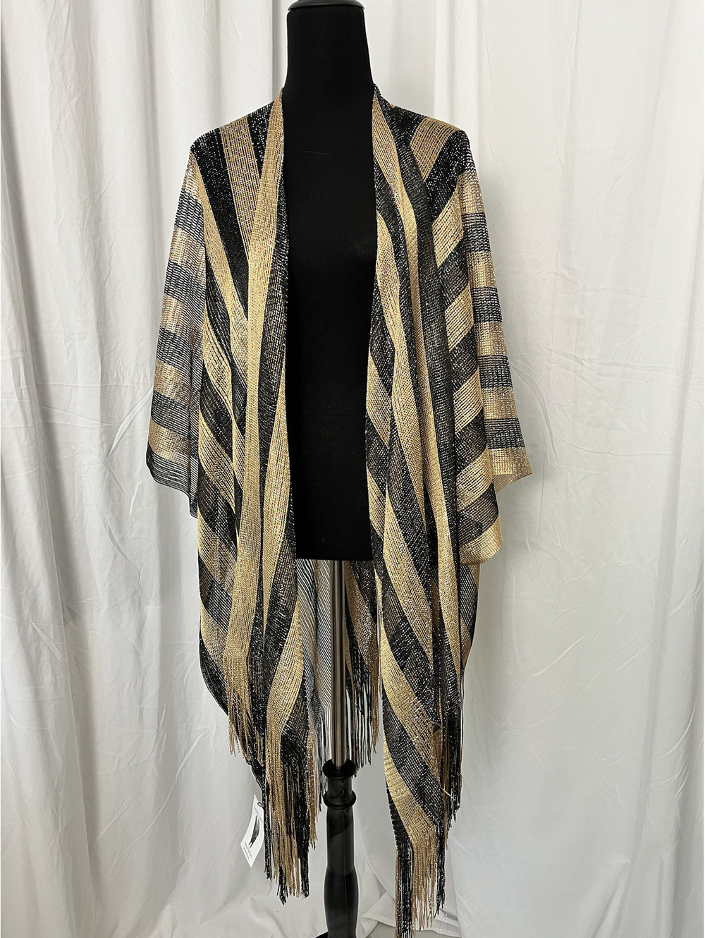 Kendall & James Evening Fringe Shawl - Black and Gold Striped